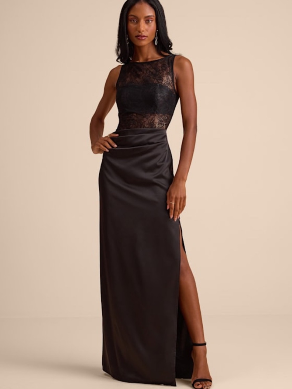 Lulus Akasha Black Sheer Lace Mixed-media Maxi Dress - Size M
